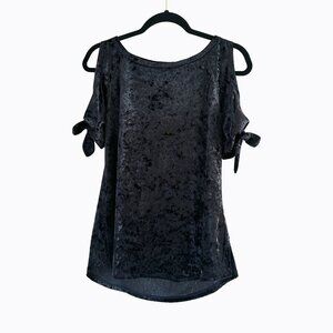 Sanctuary Drea Top Sz S Black Crushed Velvet Cold Shoulder Y2K Whimsigoth Witchy